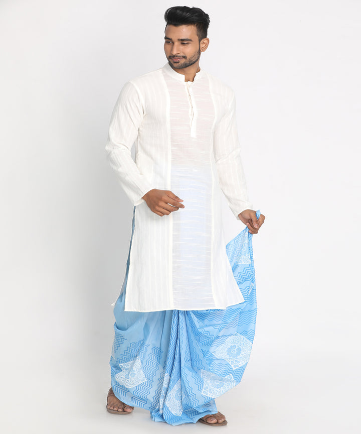 Blue chanderi ready to wear stitched handblock print dhoti