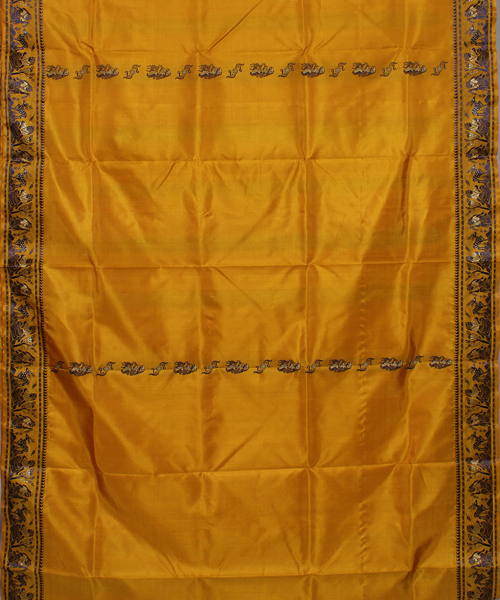 Mustard orange handwoven silk baluchari saree