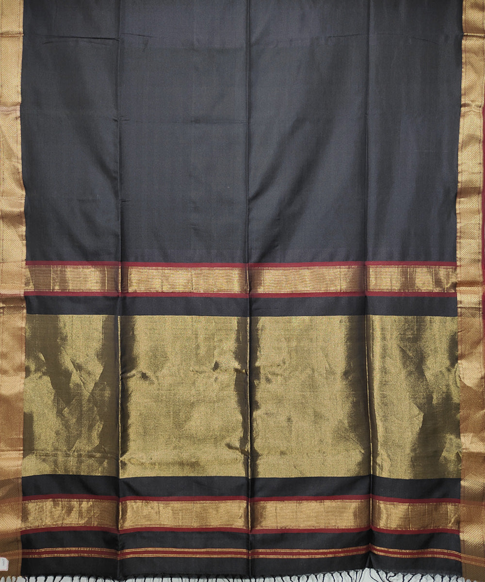 Black red handwoven cotton silk maheshwari saree