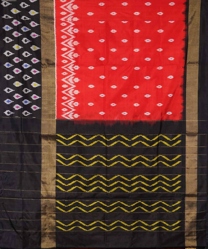 Red and black handloom silk ikkat pochampally saree