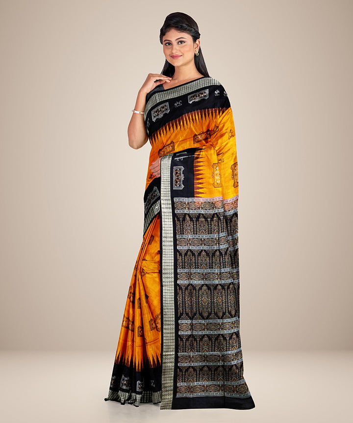 Yellow black silk handwoven bomkai saree