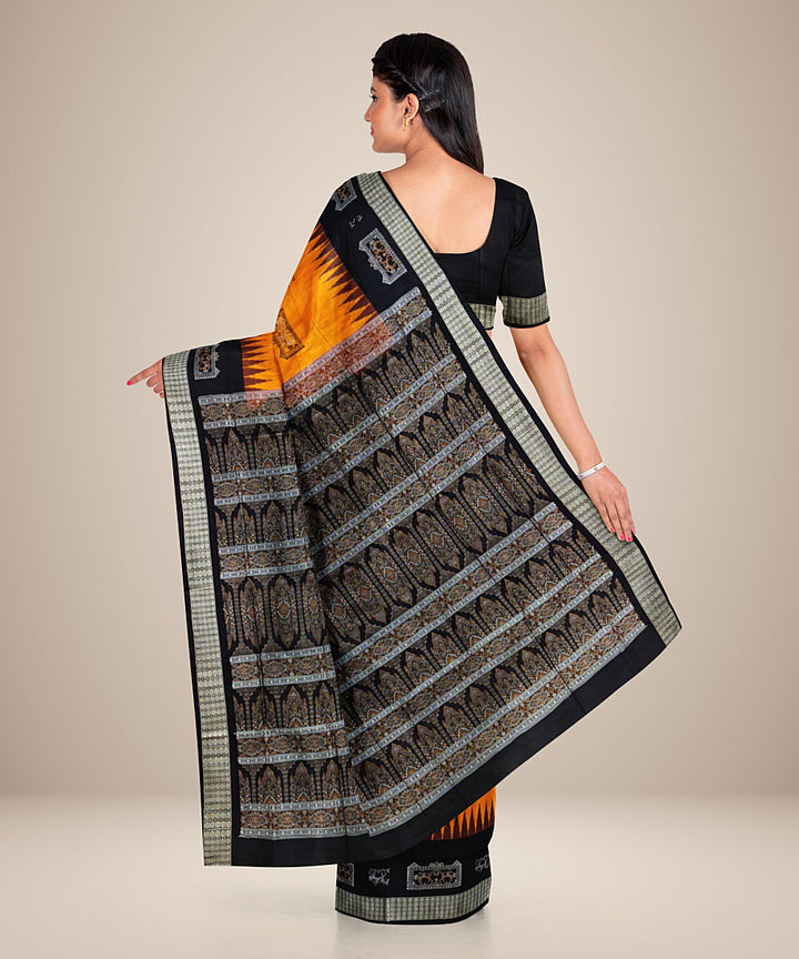 Yellow black silk handwoven bomkai saree