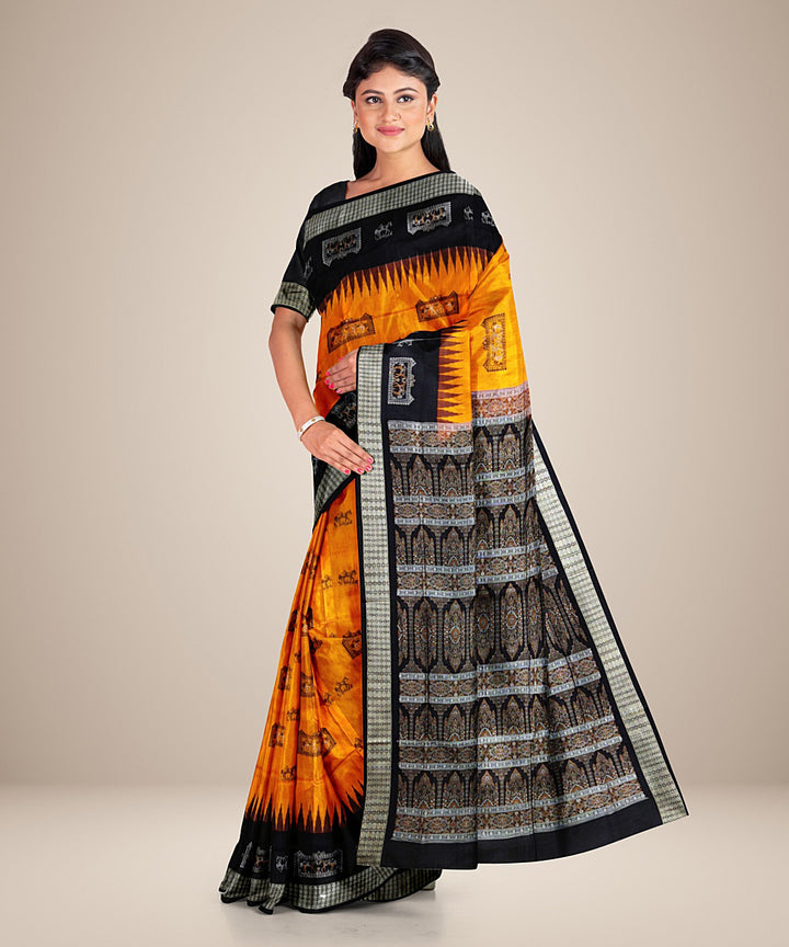 Yellow black silk handwoven bomkai saree