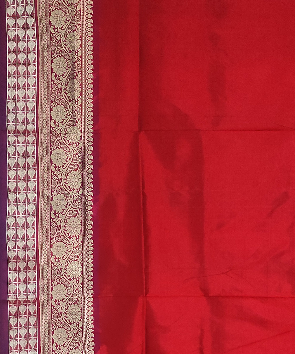 Red silver zari silk handwoven bomkai saree
