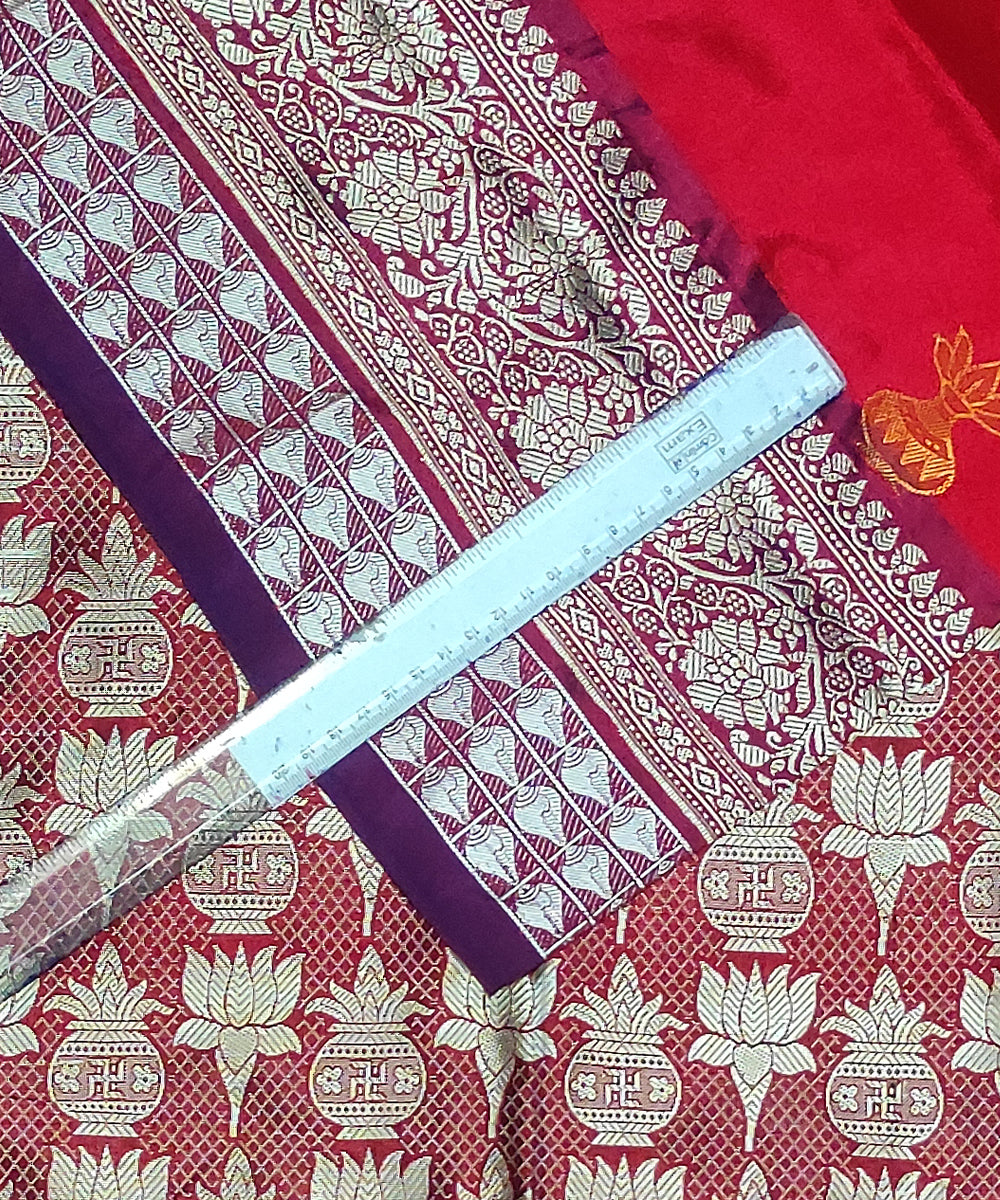 Red silver zari silk handwoven bomkai saree