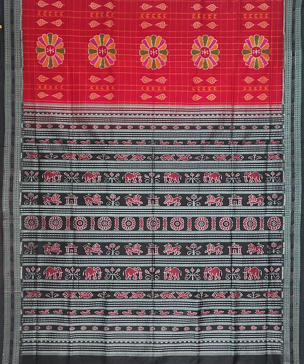 Red black silk handloom sambalpuri saree