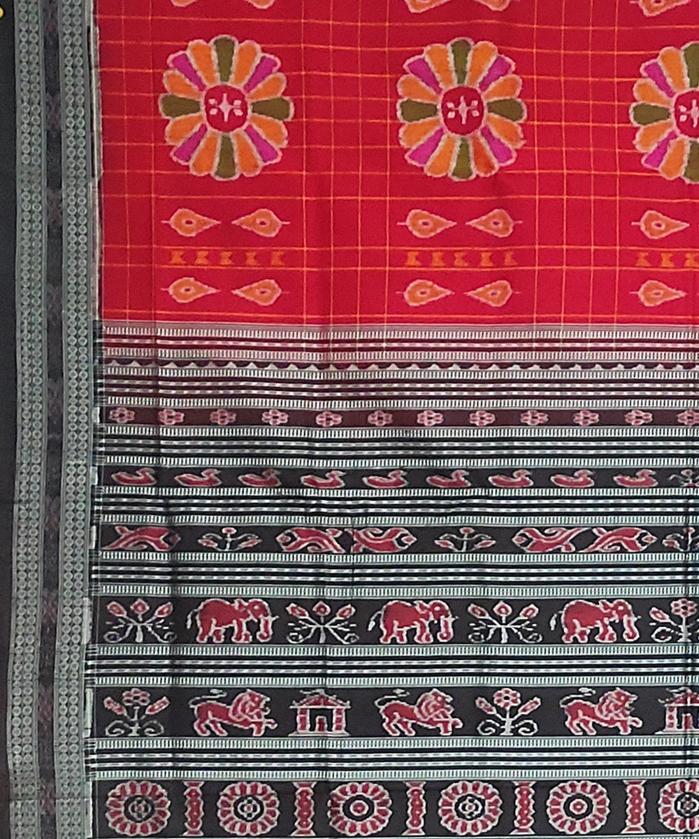 Red black silk handloom sambalpuri saree