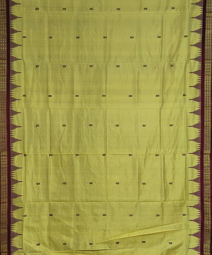 Lemon yellow maroon silk handloom bomkai saree