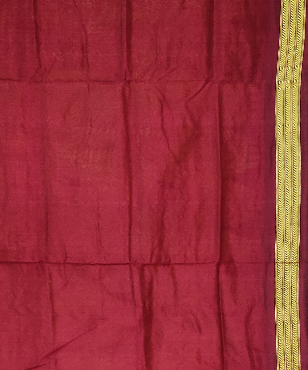 Lemon yellow maroon silk handloom bomkai saree