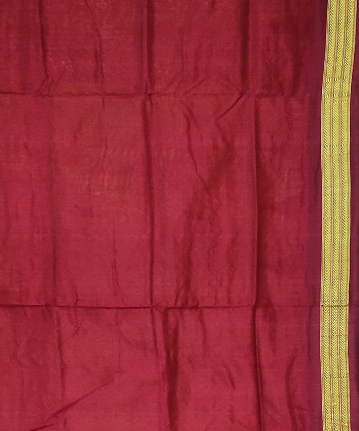 Lemon yellow maroon silk handloom bomkai saree