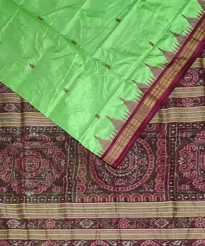 Mint green maroon silk handloom bomkai saree