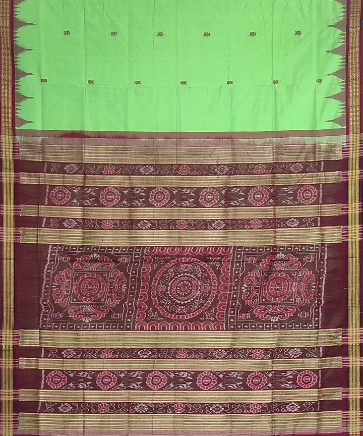 Mint green maroon silk handloom bomkai saree