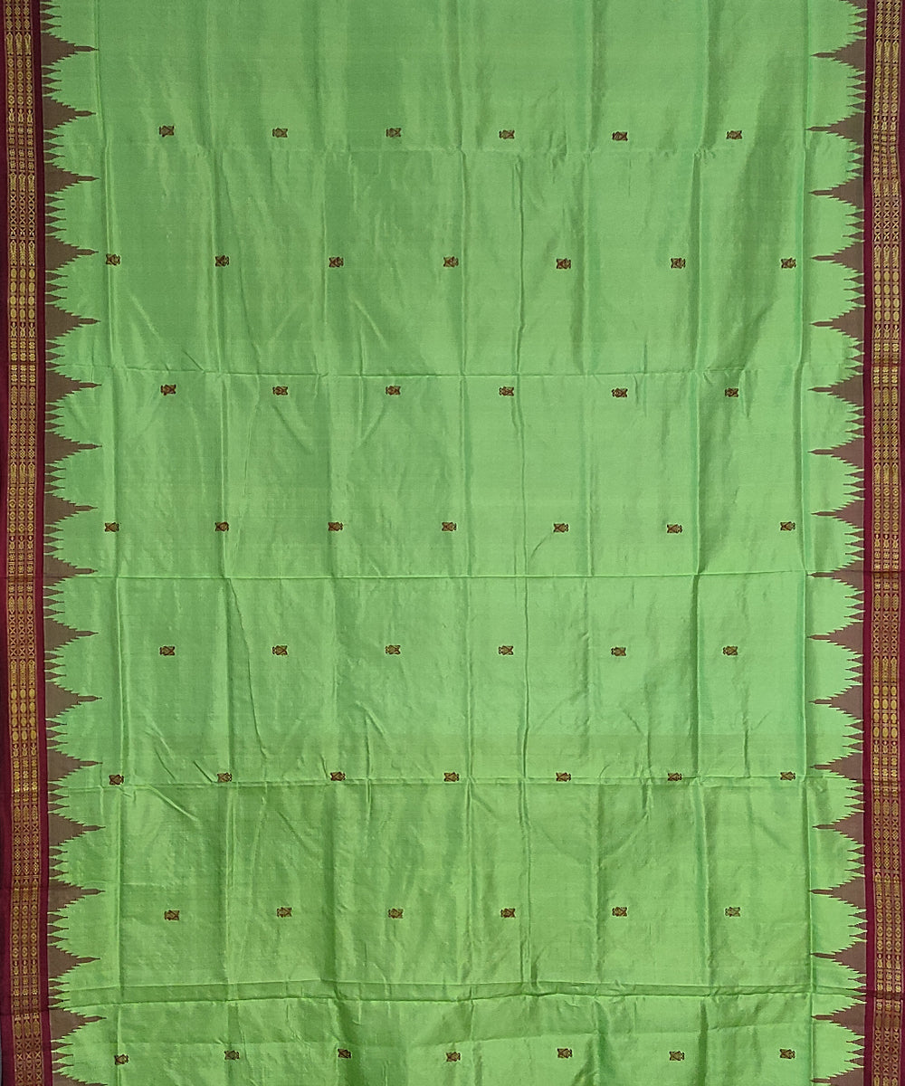 Mint green maroon silk handloom bomkai saree