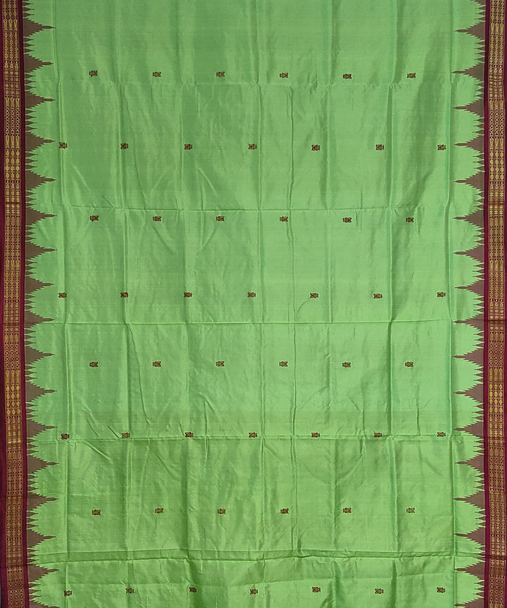 Mint green maroon silk handloom bomkai saree