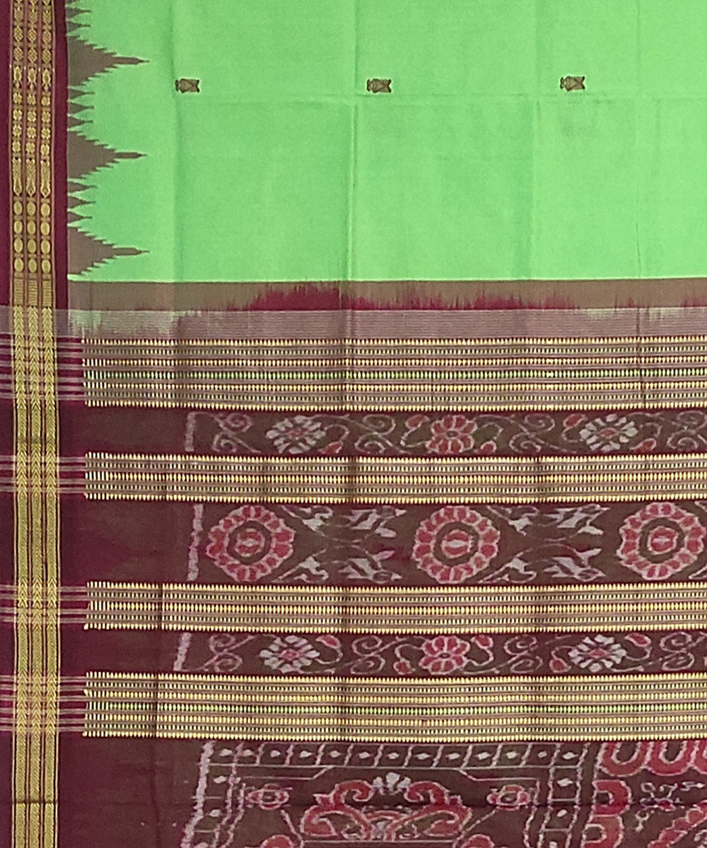 Mint green maroon silk handloom bomkai saree