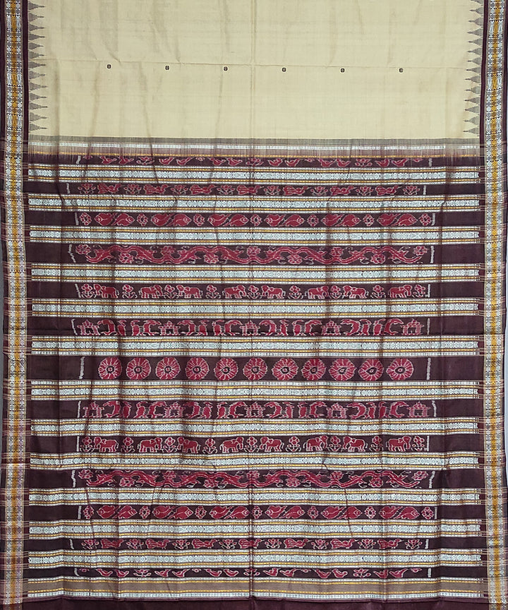 Beige mahogani silk handloom bomkai saree