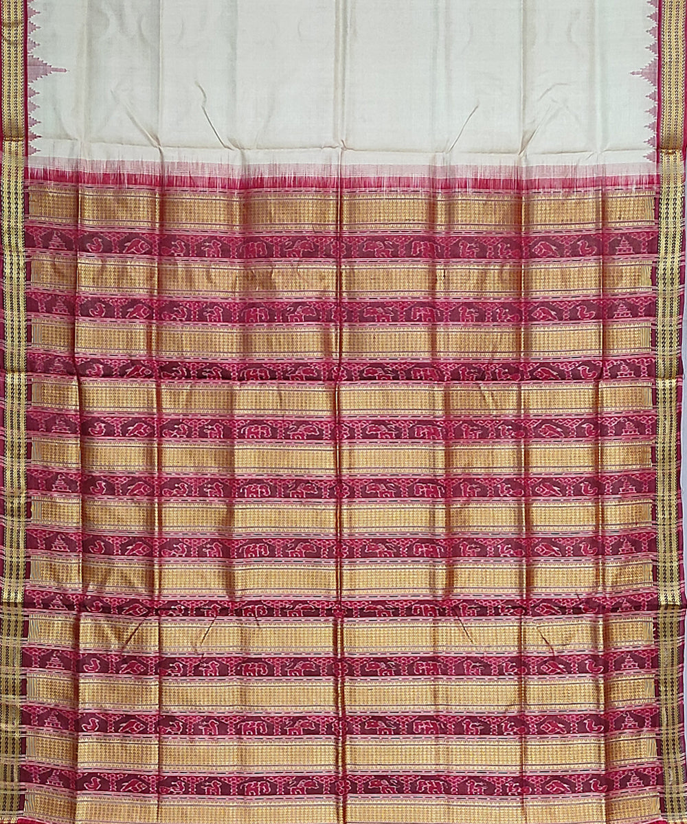 Grey white red silk handloom bomkai saree