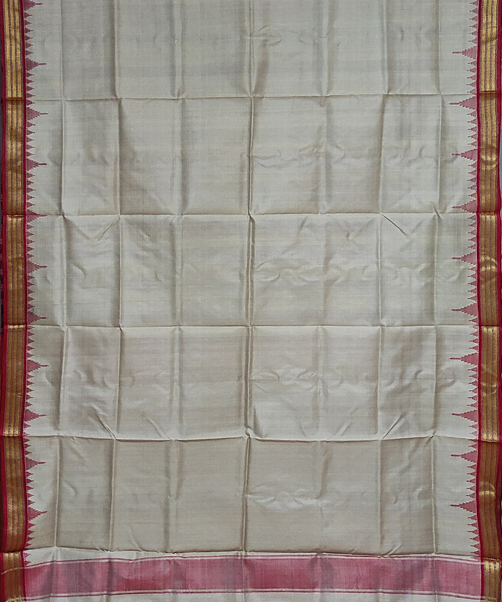 Grey white red silk handloom bomkai saree