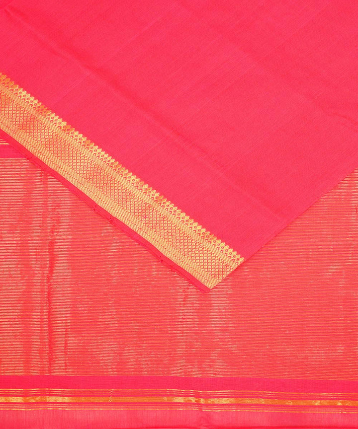 Pink gold border cotton handwoven mangalagiri saree