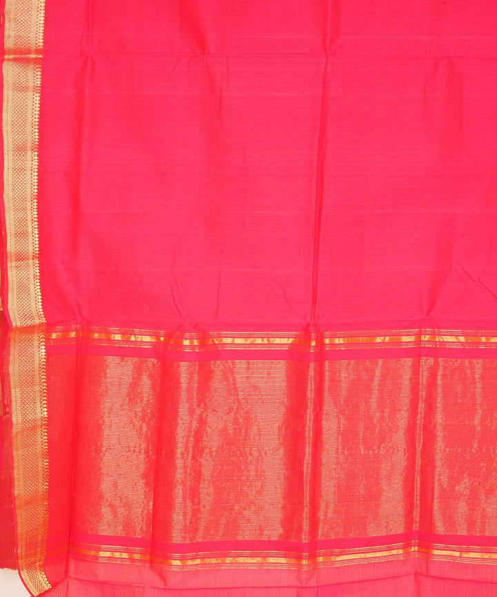 Pink gold border cotton handwoven mangalagiri saree