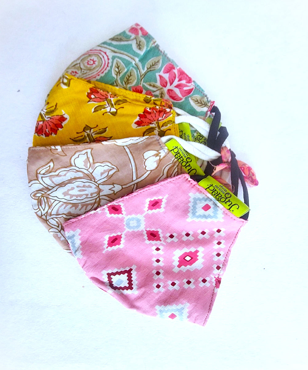 Multicolour cotton mask set of 4
