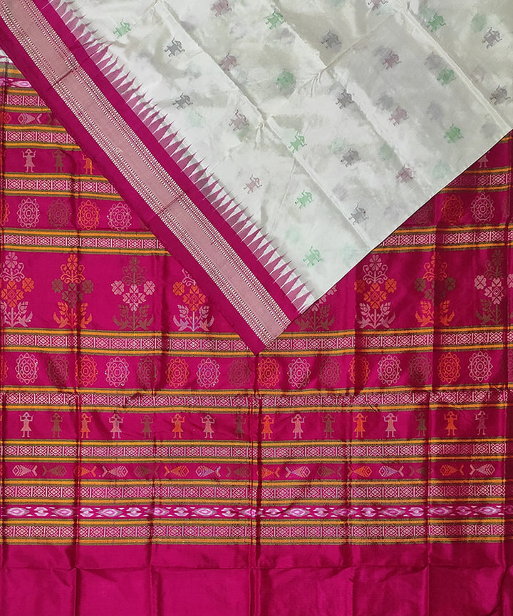 Offwhite pink silk handloom bomkai saree