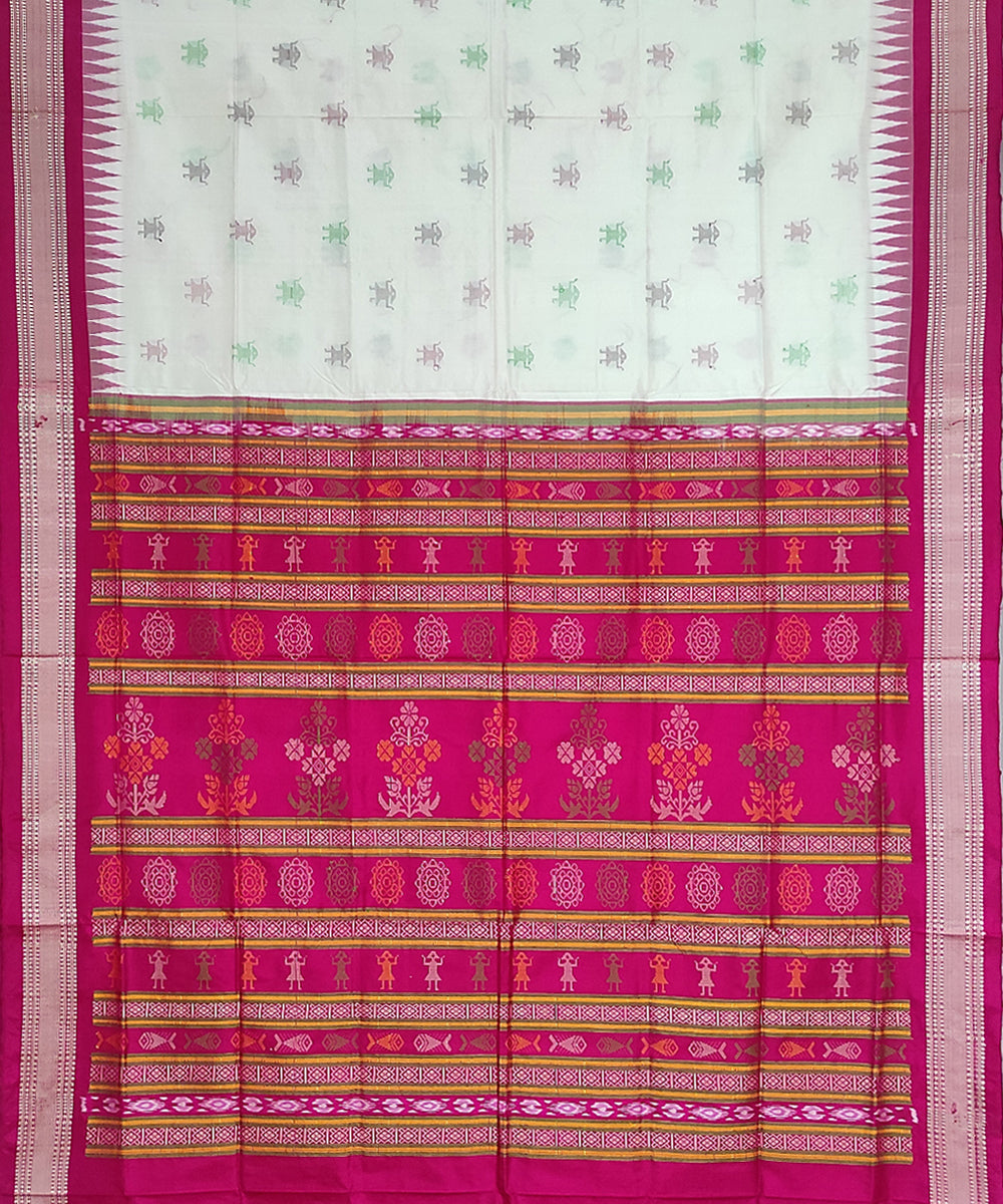 Offwhite pink silk handloom bomkai saree