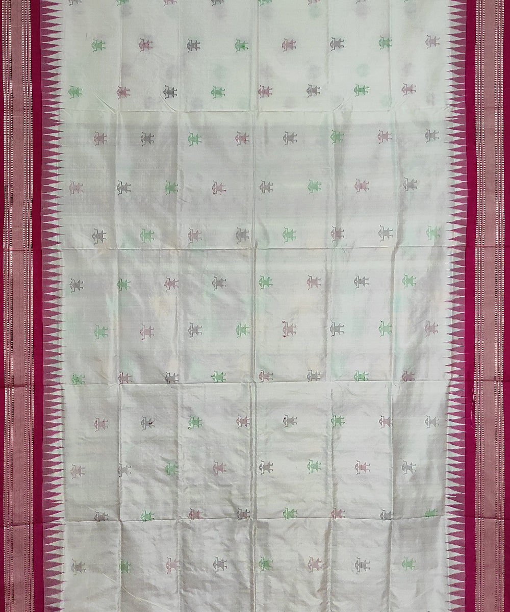 Offwhite pink silk handloom bomkai saree