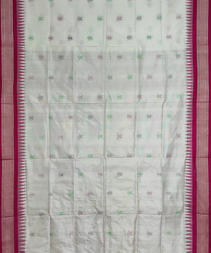 Offwhite pink silk handloom bomkai saree