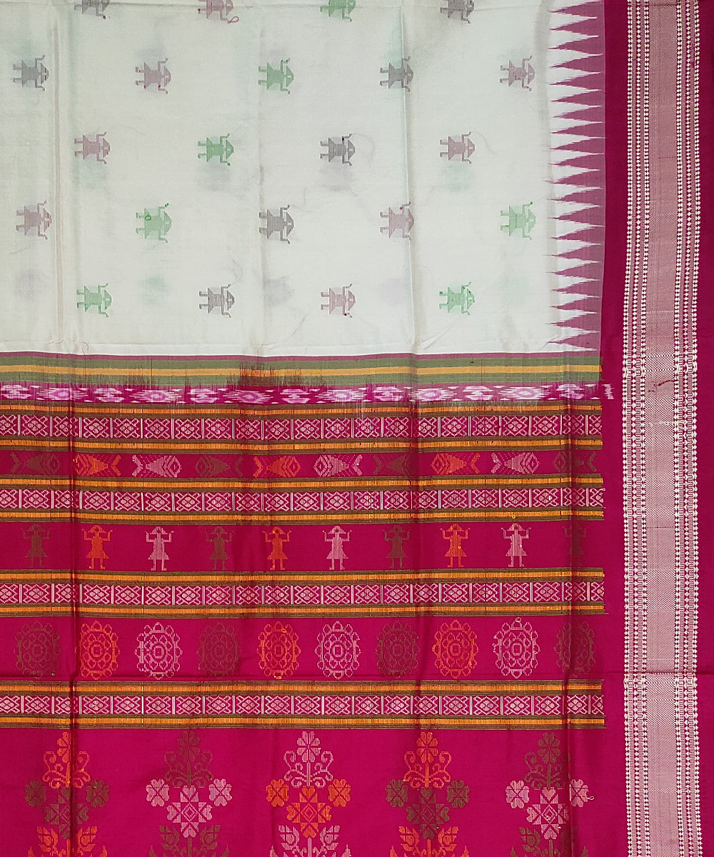 Offwhite pink silk handloom bomkai saree