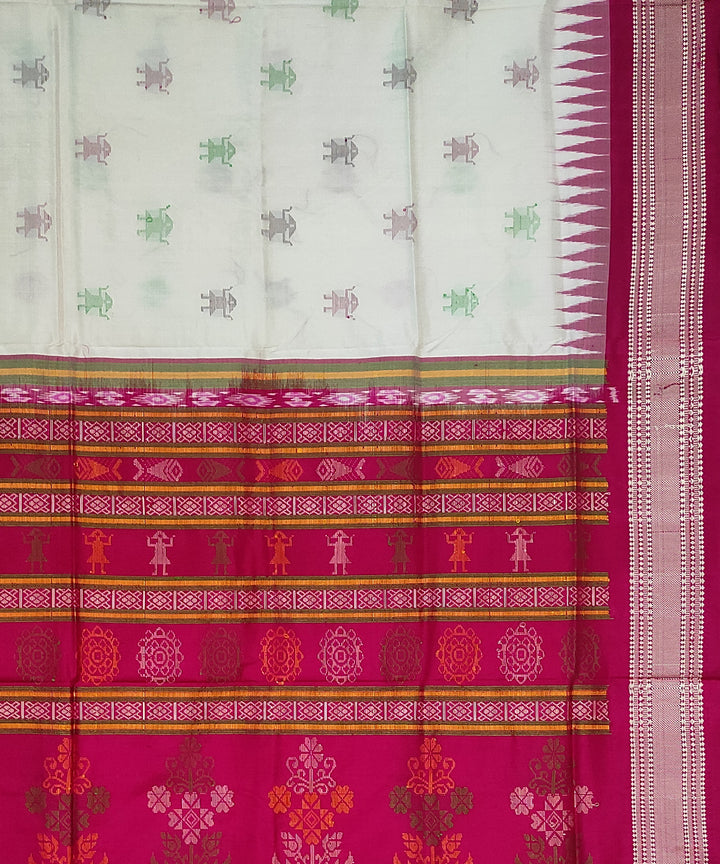 Offwhite pink silk handloom bomkai saree