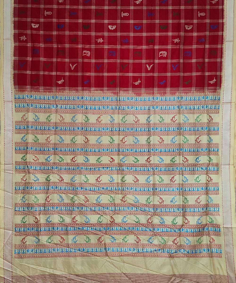 Maroon offwhite silk handloom bomkai saree