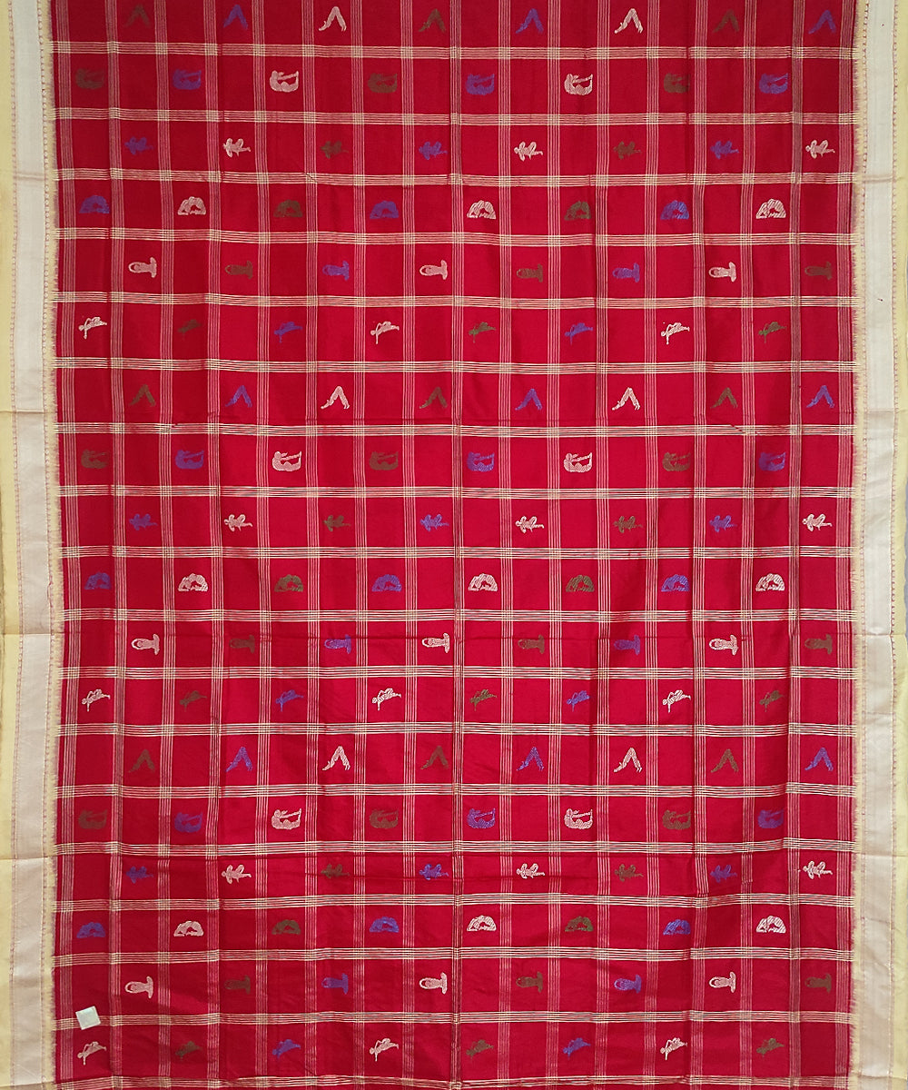 Maroon offwhite silk handloom bomkai saree