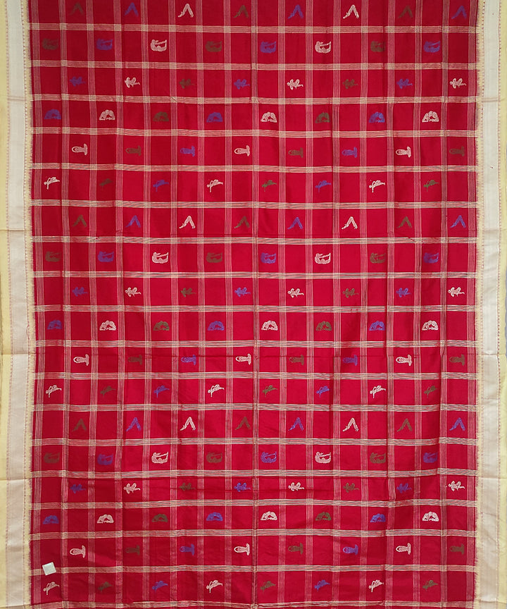 Maroon offwhite silk handloom bomkai saree