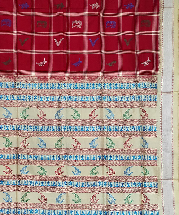 Maroon offwhite silk handloom bomkai saree