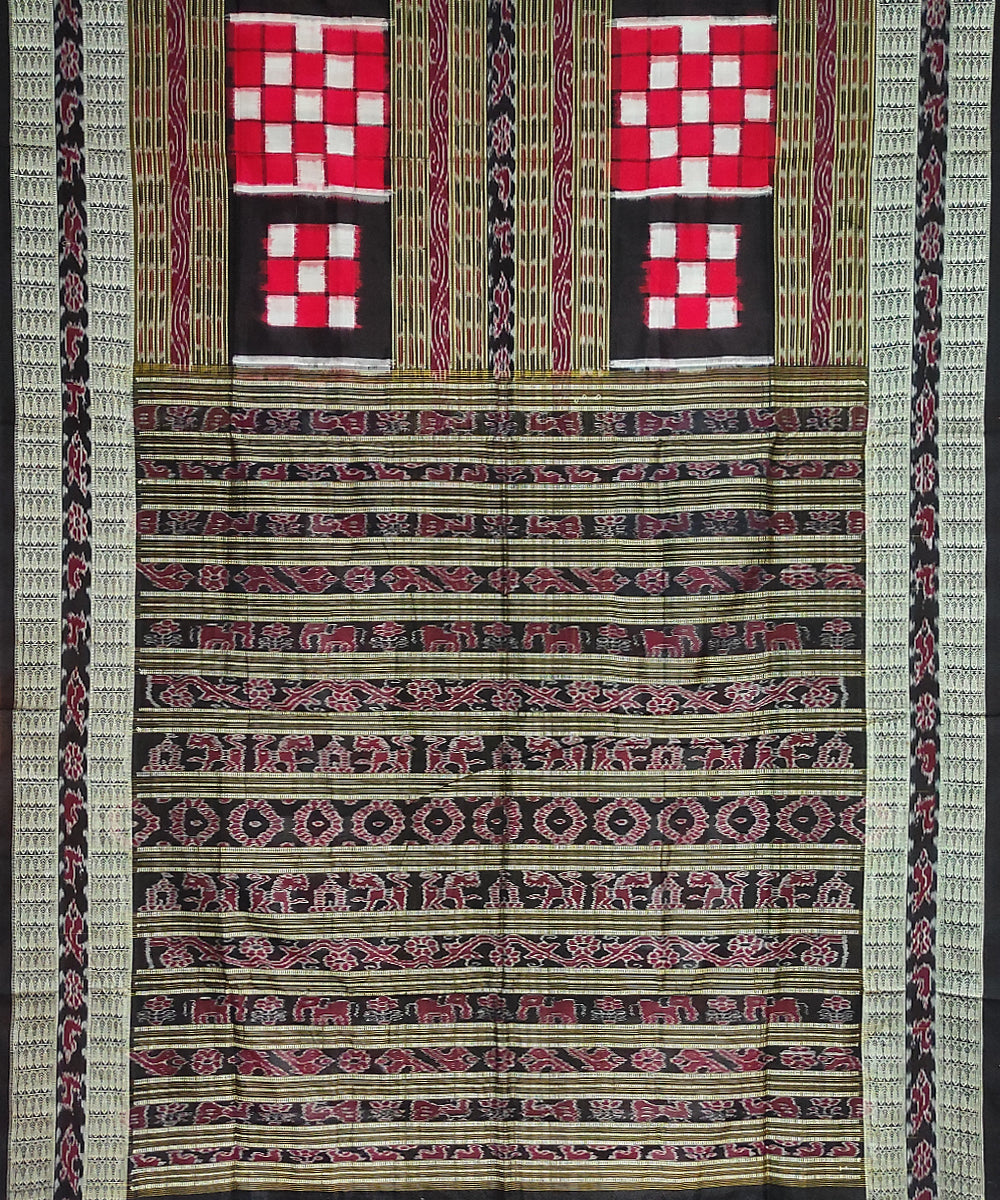 Maroon black sambalpuri silk handloom pasapalli saree