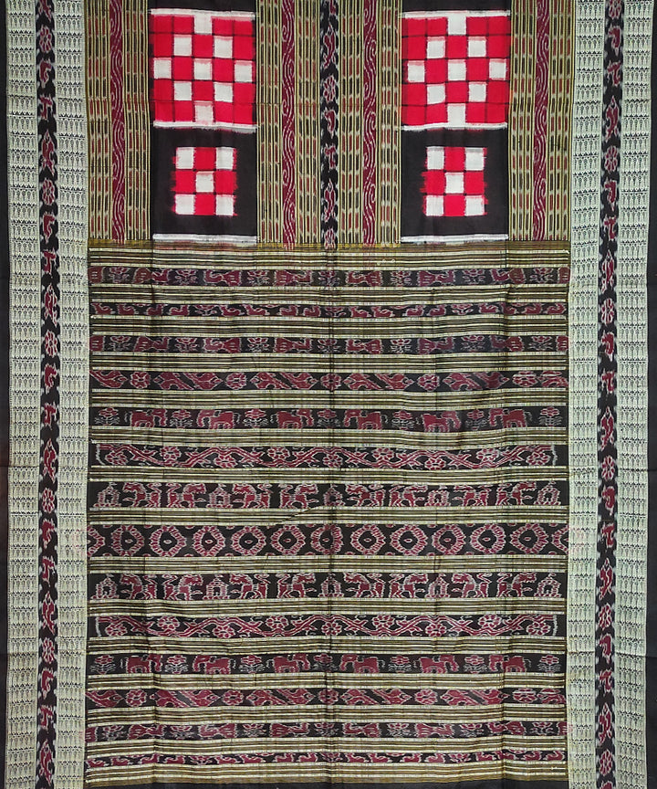 Maroon black sambalpuri silk handloom pasapalli saree