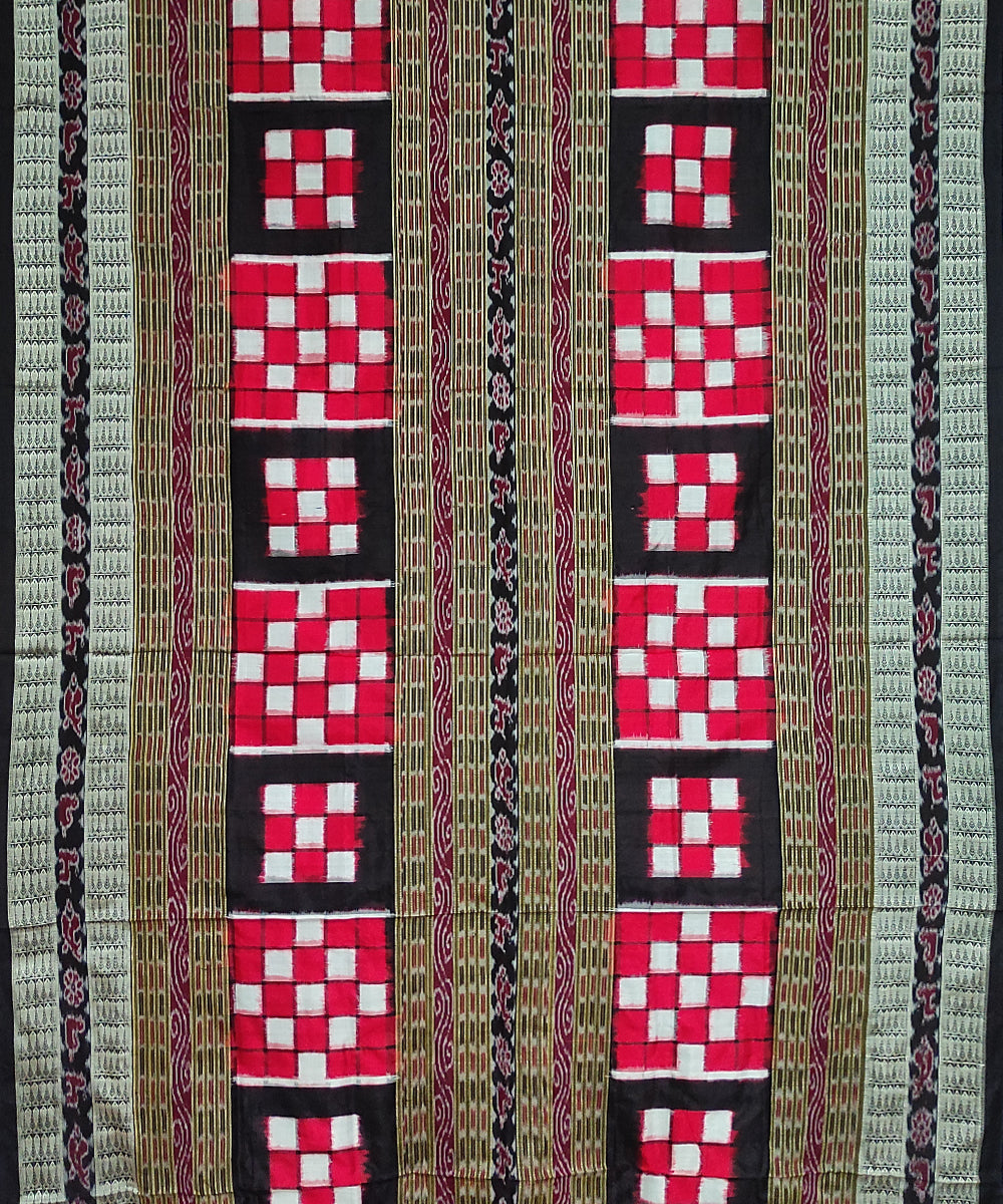 Maroon black sambalpuri silk handloom pasapalli saree