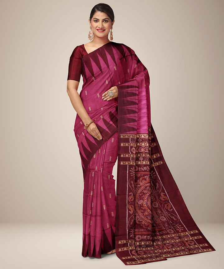 Pink maroon silk handwoven bomkai saree