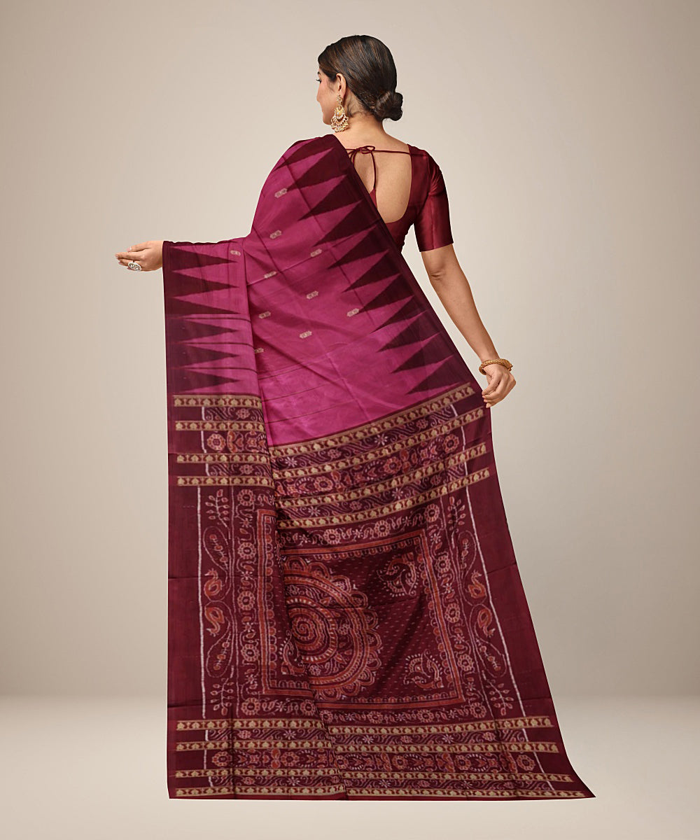 Pink maroon silk handwoven bomkai saree