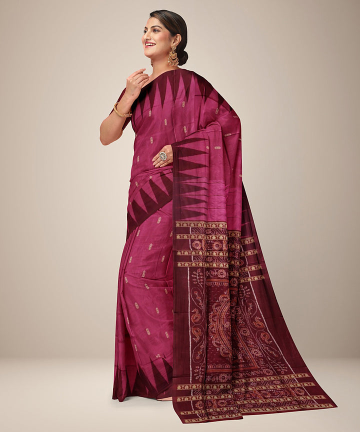 Pink maroon silk handwoven bomkai saree