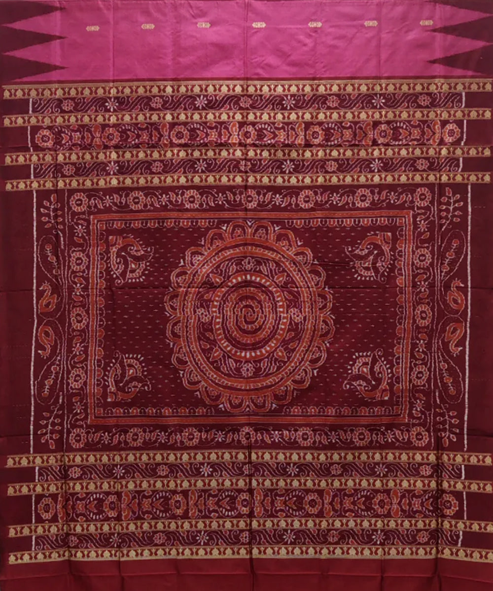 Pink maroon silk handwoven bomkai saree