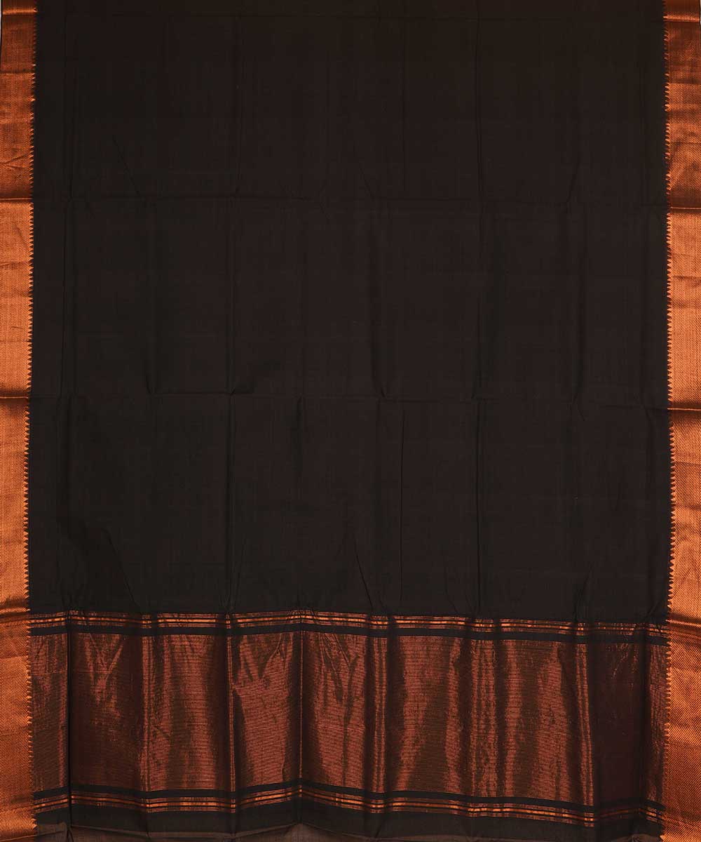 Black gold big border cotton handwoven mangalagiri saree