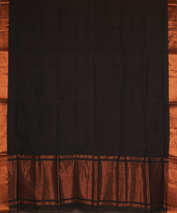 Black gold big border cotton handwoven mangalagiri saree