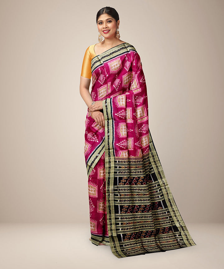 Pink maroon silk handwoven khandua saree