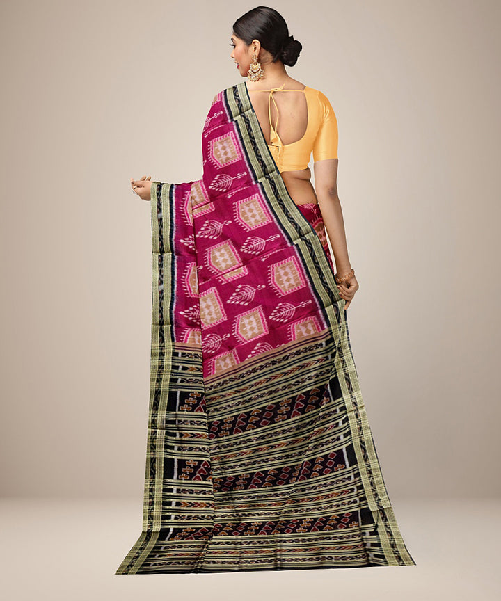 Pink maroon silk handwoven khandua saree