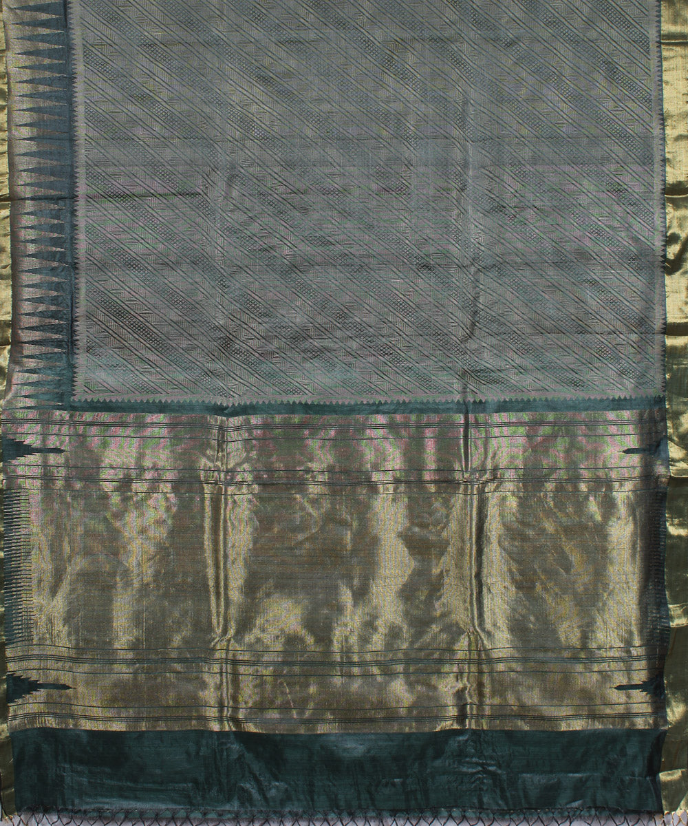Dark green handwoven kosa tussar silk saree