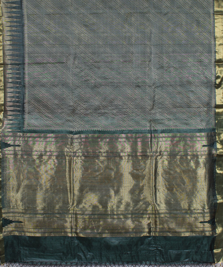 Dark green handwoven kosa tussar silk saree