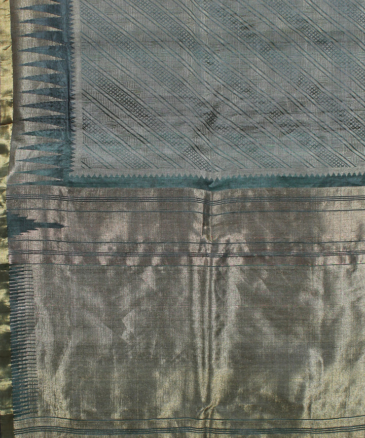 Dark green handwoven kosa tussar silk saree