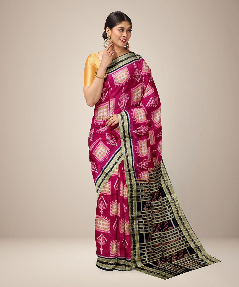 Pink maroon silk handwoven khandua saree